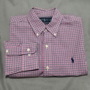 Ralph Lauren Classic Fit Button Down Shirt Navy White Pink Checker Mens 15 32/33